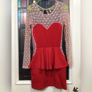 Red heart peplum dress